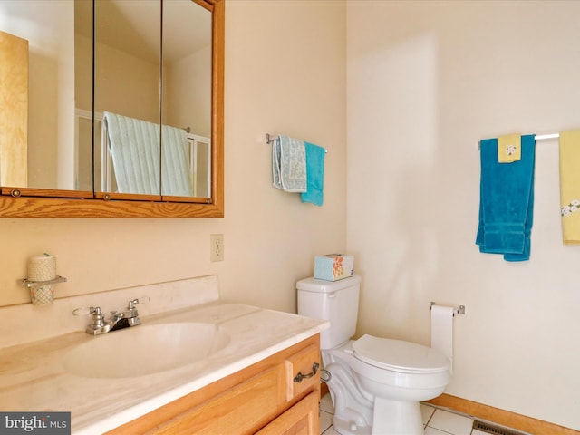 bathroom featuring tile patterned floors, vanity, and toilet