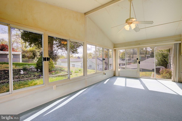 7203 Roanne Dr, Oxon Hill, MD 20745 - unfurnished sunroom featuring a wealth of natural light, beam ceiling, and ceiling fan