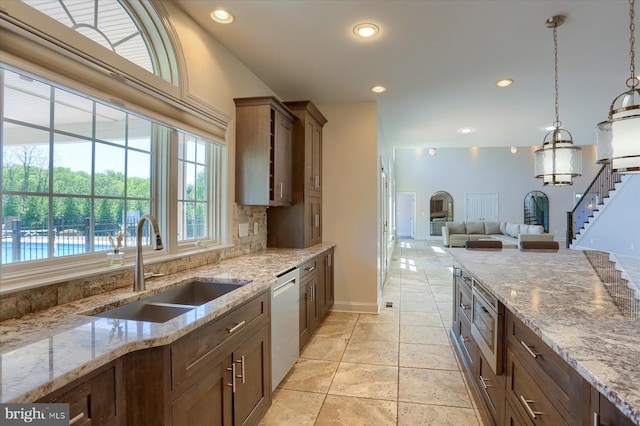 121 Rich Valley Rd, Mechanicsburg, PA 17050 - kitchen with a sink, dishwasher, recessed lighting, open floor plan, and pendant lighting