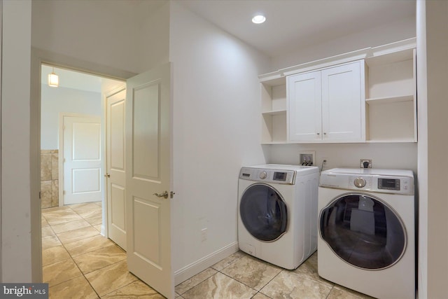121 Rich Valley Rd, Mechanicsburg, PA 17050 - laundry room featuring light tile patterned floors, separate washer and dryer, recessed lighting, and cabinet space