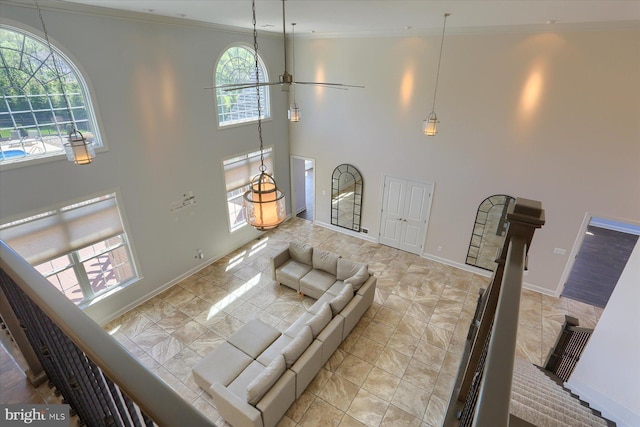 121 Rich Valley Rd, Mechanicsburg, PA 17050 - living room with baseboards, ornamental molding, and a high ceiling