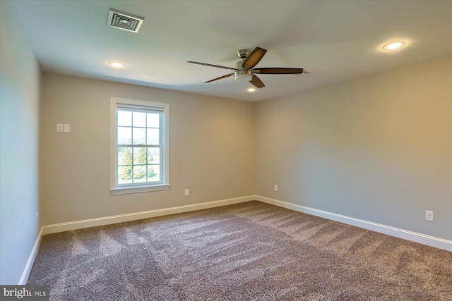 121 Rich Valley Rd, Mechanicsburg, PA 17050 - empty room with visible vents, baseboards, dark carpet, ceiling fan, and recessed lighting
