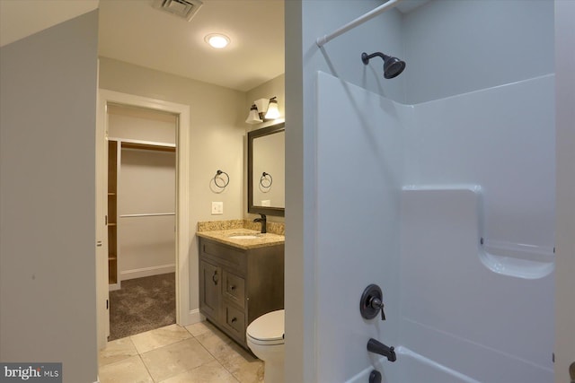 121 Rich Valley Rd, Mechanicsburg, PA 17050 - bathroom featuring visible vents, shower / washtub combination, vanity, tile patterned floors, and toilet