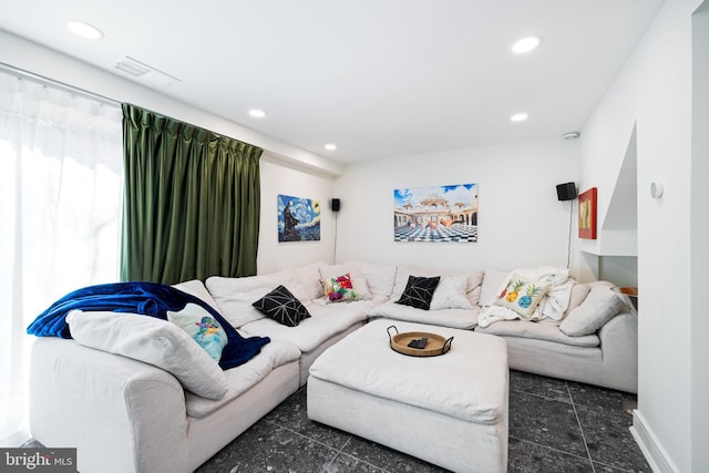 331 S 2nd St, Philadelphia, PA 19106 - living room featuring visible vents, baseboards, and recessed lighting