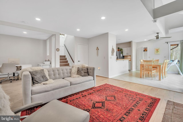 38528 Lime Kiln Rd, Middleburg, VA 20117 - living area featuring baseboards, a ceiling fan, stairway, recessed lighting, and light wood finished floors