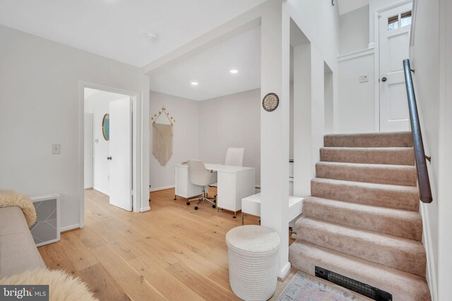 38528 Lime Kiln Rd, Middleburg, VA 20117 - interior space with baseboards, recessed lighting, stairway, light wood-style flooring, and visible vents