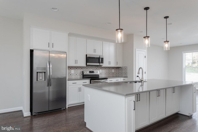 3393 Monterey Dr, Rockingham, VA 22801 - kitchen featuring white cabinetry, a sink, stainless steel appliances, decorative backsplash, and dark wood-style floors