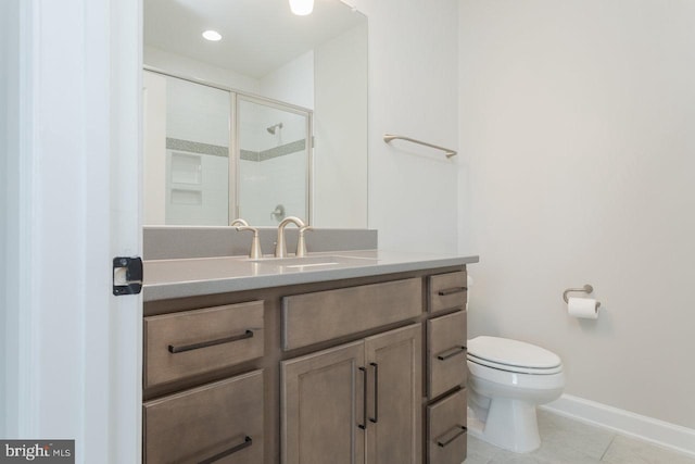 3393 Monterey Dr, Rockingham, VA 22801 - full bathroom with vanity, baseboards, tile patterned floors, toilet, and a shower stall
