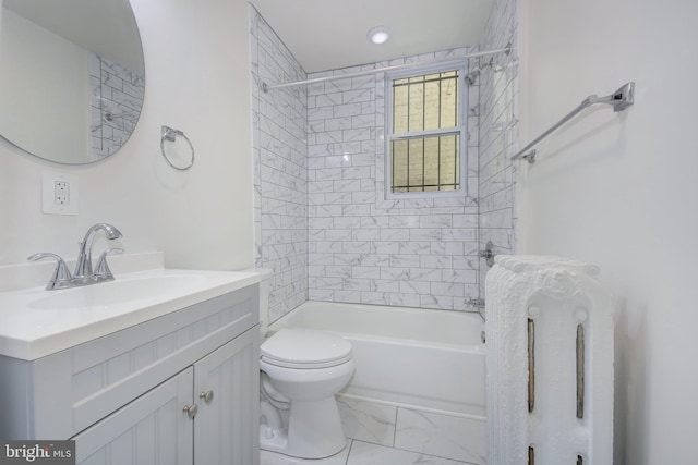 1674 Irving St NW, Washington, DC 20010 - bathroom featuring vanity, marble finish floor, toilet, and tub / shower combination