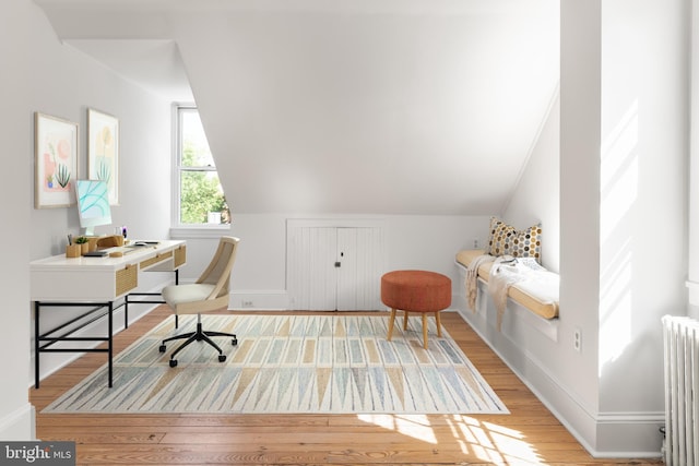 138 Charles St, Annapolis, MD 21401 - office with radiator heating unit, light wood-style flooring, lofted ceiling, and baseboards