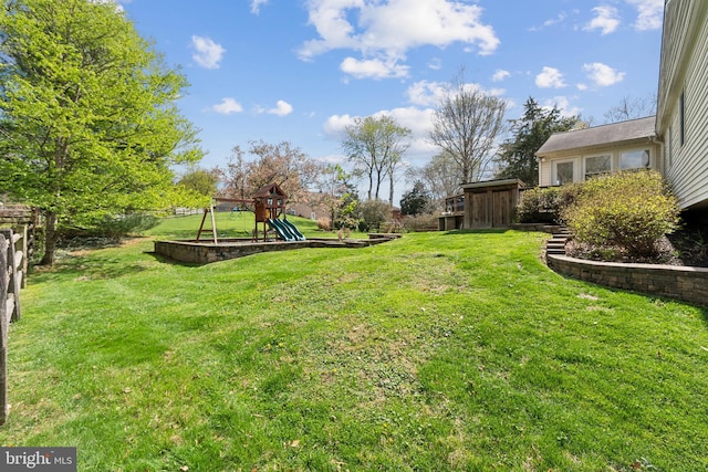 view of yard featuring a playground