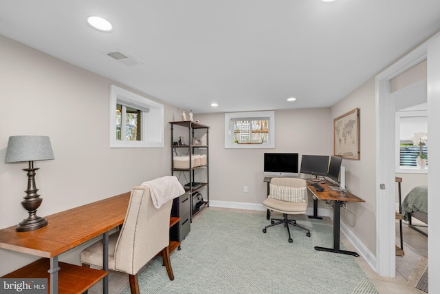 510 Quincy St NW, Washington, DC 20011 - home office with recessed lighting, plenty of natural light, visible vents, and baseboards