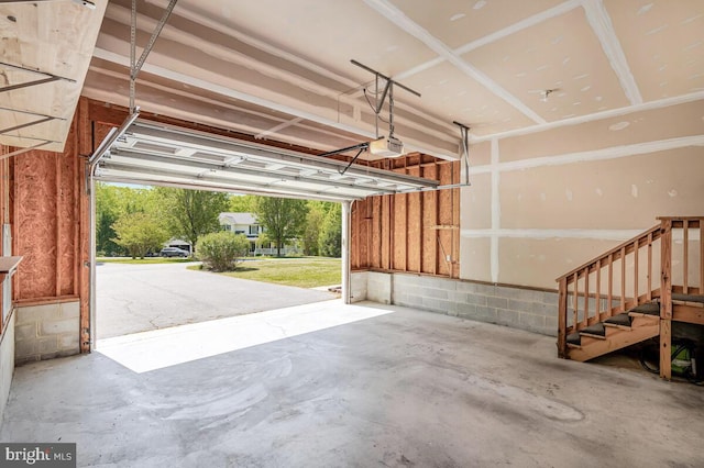 garage with a garage door opener