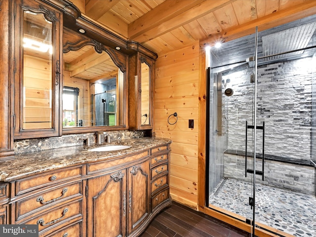 1918 Friedensburg Rd, Reading, PA 19606 - full bath with a shower stall, wood ceiling, wood walls, and wood finished floors