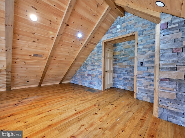 1918 Friedensburg Rd, Reading, PA 19606 - additional living space with wooden ceiling, wood-type flooring, vaulted ceiling with beams, and visible vents