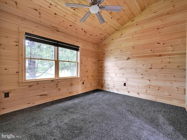 1918 Friedensburg Rd, Reading, PA 19606 - interior space featuring carpet, lofted ceiling, a ceiling fan, wood ceiling, and wooden walls