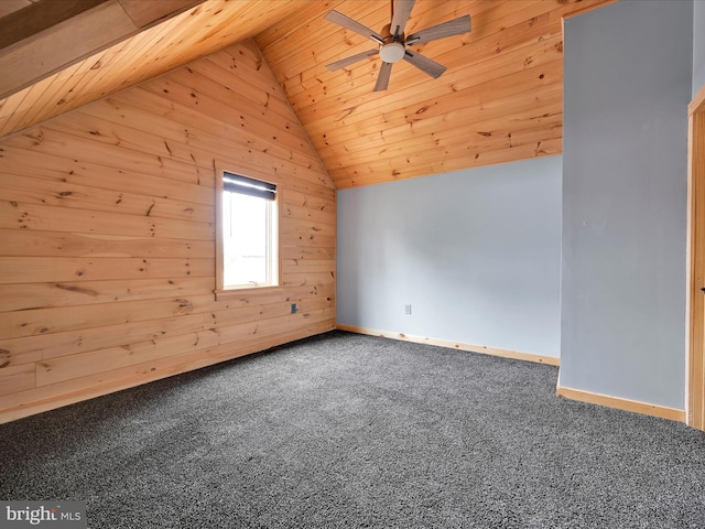 1918 Friedensburg Rd, Reading, PA 19606 - additional living space featuring carpet flooring, vaulted ceiling, ceiling fan, wood ceiling, and wooden walls
