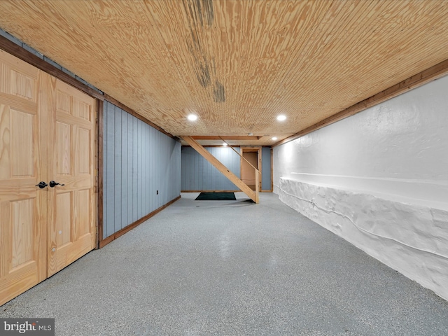 1918 Friedensburg Rd, Reading, PA 19606 - finished below grade area with recessed lighting, stairway, and wood ceiling