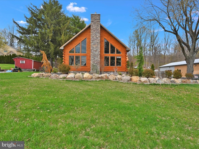 1918 Friedensburg Rd, Reading, PA 19606 - exterior space featuring a lawn, a chimney, and log siding