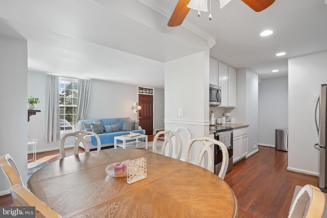 9060 Moonshine Holw Unit G, Laurel, MD 20723 - dining room with ceiling fan, dark wood-style flooring, recessed lighting, crown molding, and baseboards