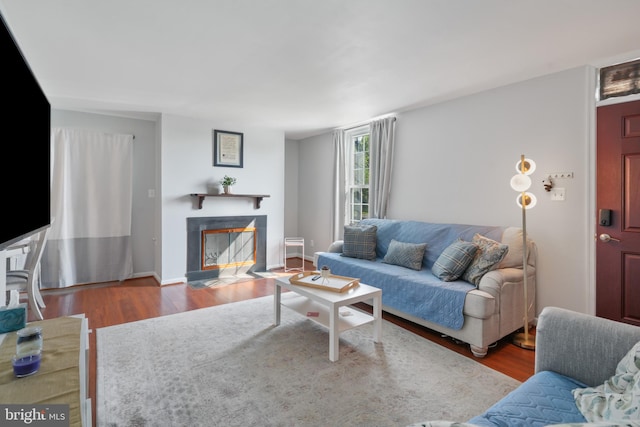 9060 Moonshine Holw Unit G, Laurel, MD 20723 - living room featuring wood finished floors, a fireplace with flush hearth, and baseboards