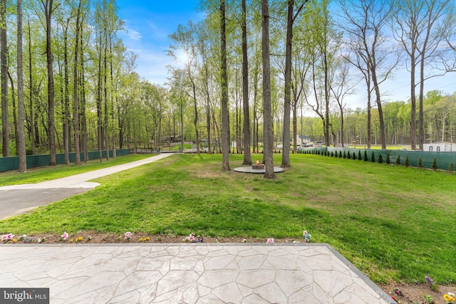 view of property's community featuring fence and a yard