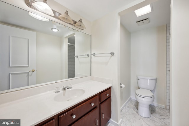 6101 Edsall Rd Unit 1408, Alexandria, VA 22304 - bathroom featuring a shower, baseboards, vanity, toilet, and marble finish floor