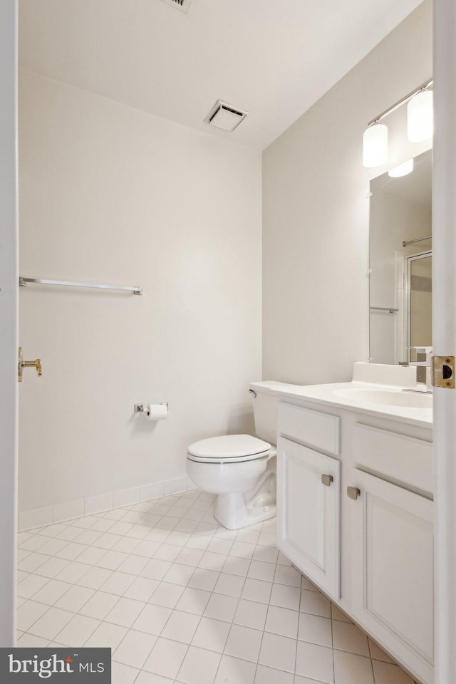 9313 Braymore Cir, Fairfax Station, VA 22039 - full bathroom with tile patterned flooring, visible vents, toilet, vanity, and a stall shower