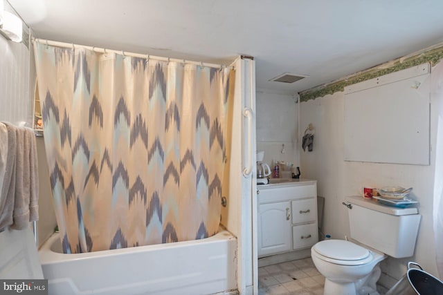 7020 Parsons Ln, Port Norris, NJ 08349 - bathroom featuring shower / tub combo with curtain, toilet, vanity, and tile patterned floors