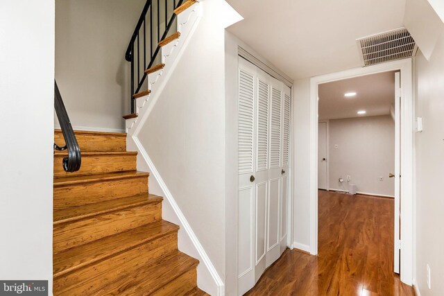 5310 Orchardson Ct, Fairfax, VA 22032 - stairs with wood finished floors, baseboards, and recessed lighting