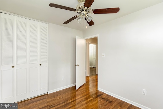 5310 Orchardson Ct, Fairfax, VA 22032 - unfurnished bedroom featuring baseboards, a closet, wood finished floors, and ceiling fan