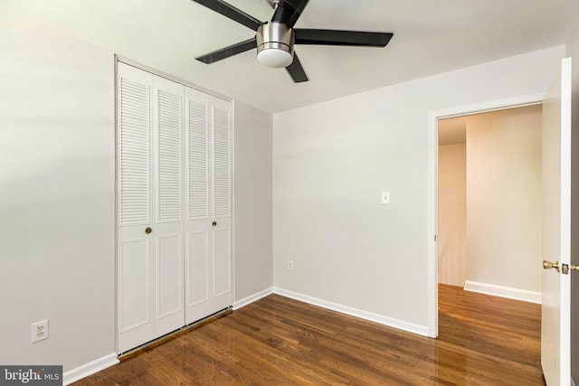 5310 Orchardson Ct, Fairfax, VA 22032 - unfurnished bedroom featuring a closet, wood finished floors, baseboards, and a ceiling fan
