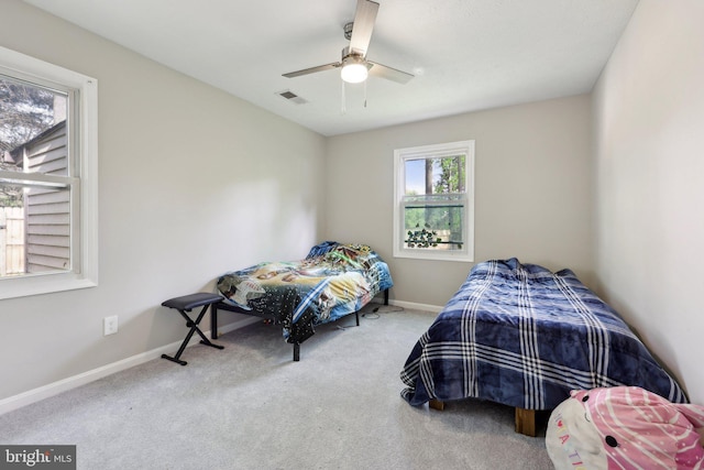 7303 Westwind Ct, Bowie, MD 20715 - bedroom with carpet, visible vents, ceiling fan, and baseboards