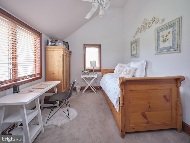 110 Clay Ridge Rd, Ottsville, PA 18942 - bedroom with lofted ceiling, light carpet, an office area, and ceiling fan