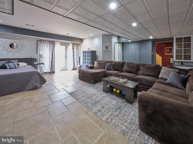 110 Clay Ridge Rd, Ottsville, PA 18942 - living area featuring stone tile flooring and recessed lighting