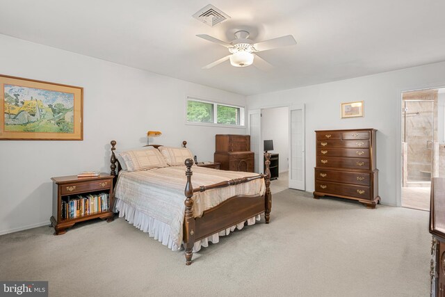 552 Brookwood Rd, Wayne, PA 19087 - bedroom with light colored carpet, a ceiling fan, and ensuite bathroom