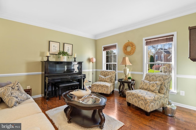 109 Aulee Ct, Winchester, VA 22602 - living area featuring baseboards, wood finished floors, and ornamental molding