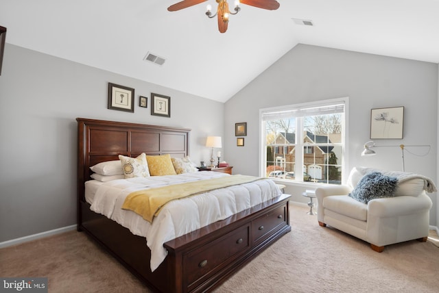 109 Aulee Ct, Winchester, VA 22602 - bedroom featuring vaulted ceiling, visible vents, a ceiling fan, baseboards, and light colored carpet