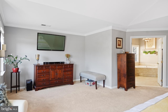 109 Aulee Ct, Winchester, VA 22602 - interior space with visible vents, light carpet, crown molding, baseboards, and a chandelier