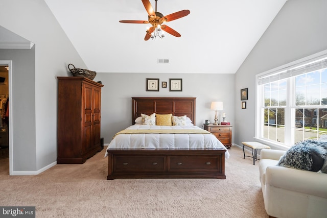 109 Aulee Ct, Winchester, VA 22602 - bedroom featuring light carpet, vaulted ceiling, visible vents, baseboards, and a walk in closet
