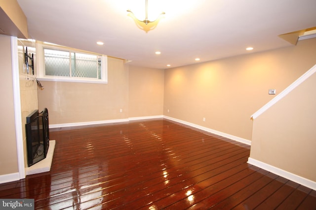 506 S 11th St Unit 33, Philadelphia, PA 19147 - unfurnished living room featuring baseboards, recessed lighting, hardwood / wood-style floors, and a fireplace