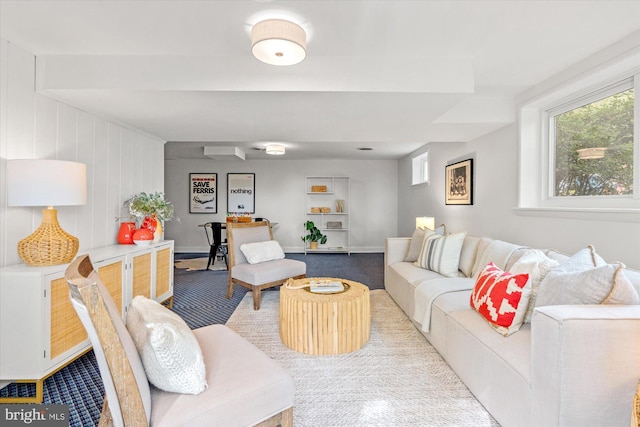 living area with carpet floors