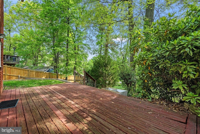 wooden terrace featuring a fenced backyard