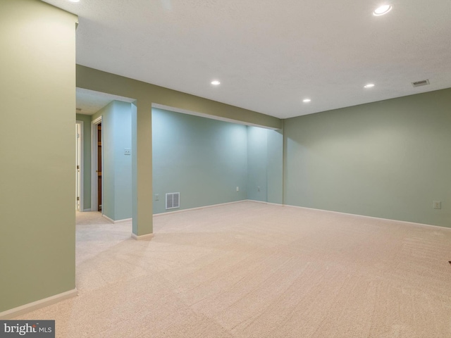 653 Willowby Run, Pasadena, MD 21122 - below grade area with recessed lighting, baseboards, visible vents, and light colored carpet