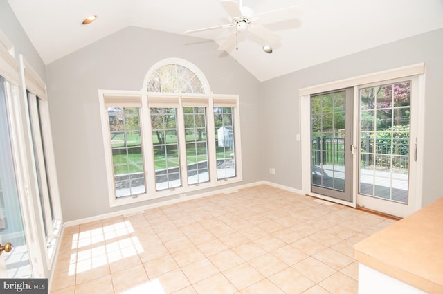 7 Briarwood Dr, Princeton Junction, NJ 08550 - interior space with light tile patterned floors, lofted ceiling, and ceiling fan