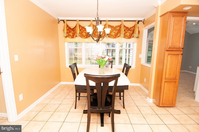 7 Briarwood Dr, Princeton Junction, NJ 08550 - dining room with baseboards, crown molding, light tile patterned floors, and a notable chandelier