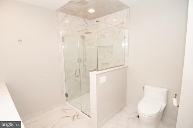 7 Briarwood Dr, Princeton Junction, NJ 08550 - bathroom with baseboards, toilet, a marble finish shower, and marble finish floor