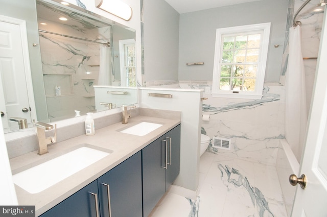 7 Briarwood Dr, Princeton Junction, NJ 08550 - bathroom featuring visible vents, a marble finish shower, a sink, and marble finish floor