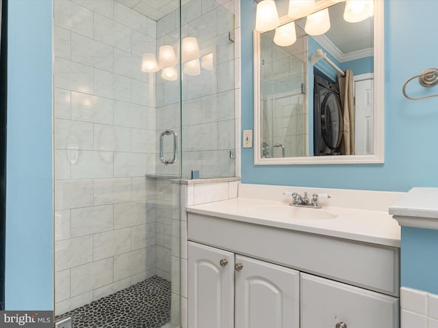 15 Morris St, Annapolis, MD 21401 - bathroom featuring crown molding, a shower stall, and vanity