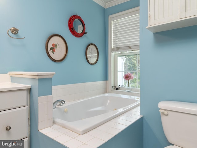 15 Morris St, Annapolis, MD 21401 - bathroom with ornamental molding, a garden tub, toilet, and vanity
